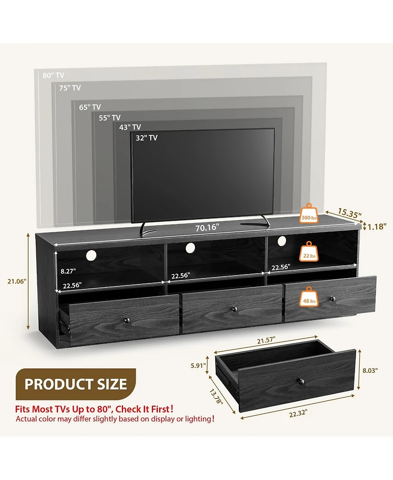 homfan Tv Stand for TVs Up to 80 Inches, Modern Entertainment Center with Open Shelf Drawer Cable Hole, Waterproof, Anti-Stain Media Console