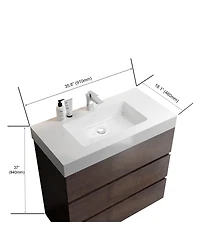 Sillysis Modern Bathroom Vanity with Stone Sink, Pre-assembled Soft Close 3 Drawers