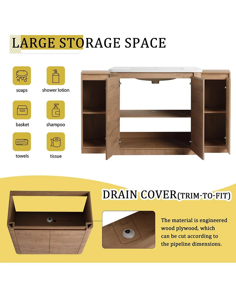 Sillysis Modern Bathroom Vanity with Ceramic Sink, Freestanding Storage Cabinet, Soft Close Doors