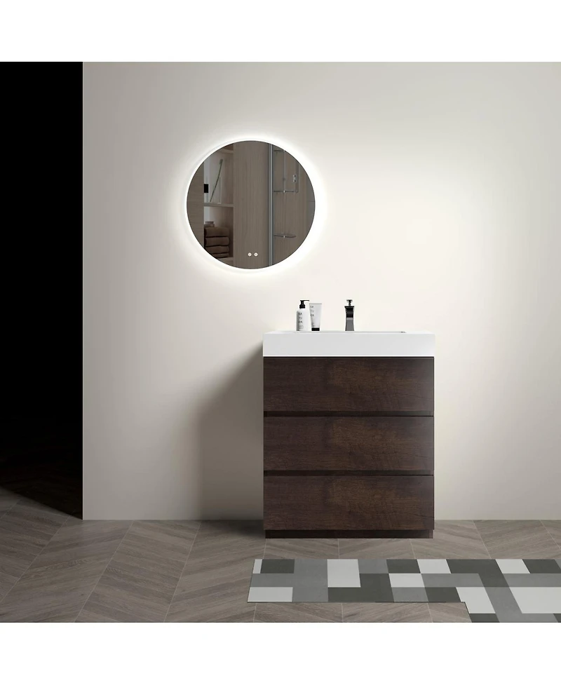 Sillysis Modern Bathroom Vanity with Stone Sink, Pre-assembled Soft Close 3 Drawers