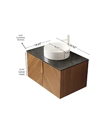 Sillysis Floating Bathroom Vanity Cabinet with Ceramic Vessel Sink, Sintered Stone Countertop, Large Storage