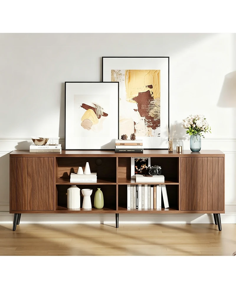 gaomon Mid-Century Modern Tv Stand, Fluted Tv Stand for 80 75 65 Inch TVs, Adjustable Shelf