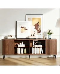 gaomon Mid-Century Modern Tv Stand, Fluted Tv Stand for 80 75 65 Inch TVs, Adjustable Shelf