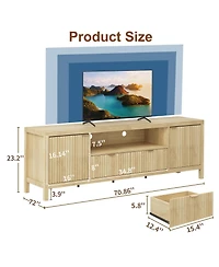 homfan Fluted Tv Stand for 65/75 inches TVs, Mid Century Modern Tv Stand with 2 Cabinet Storage, Tv Console for Living Room, Bedroom