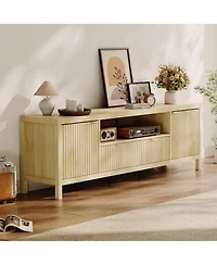 homfan Fluted Tv Stand for 65/75 inches TVs, Mid Century Modern Tv Stand with 2 Cabinet Storage, Tv Console for Living Room, Bedroom