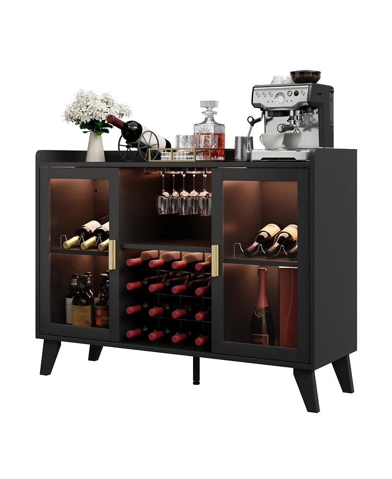 homfan Bar Cabinet with Led Lights and Wine Rack