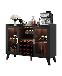 homfan Bar Cabinet with Led Lights and Wine Rack