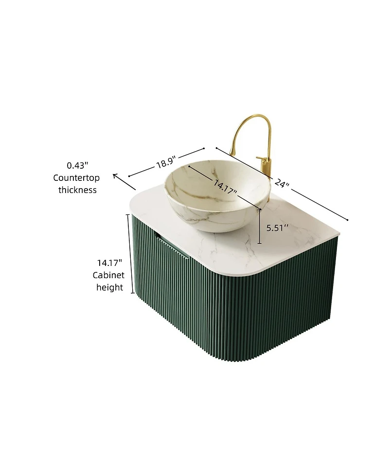 Sillysis Wall-Mounted Bathroom Vanity with Ceramic Sink, Sintered Stone Top, Soft Close Drawer