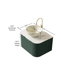 Sillysis Wall-Mounted Bathroom Vanity with Ceramic Sink, Sintered Stone Top, Soft Close Drawer