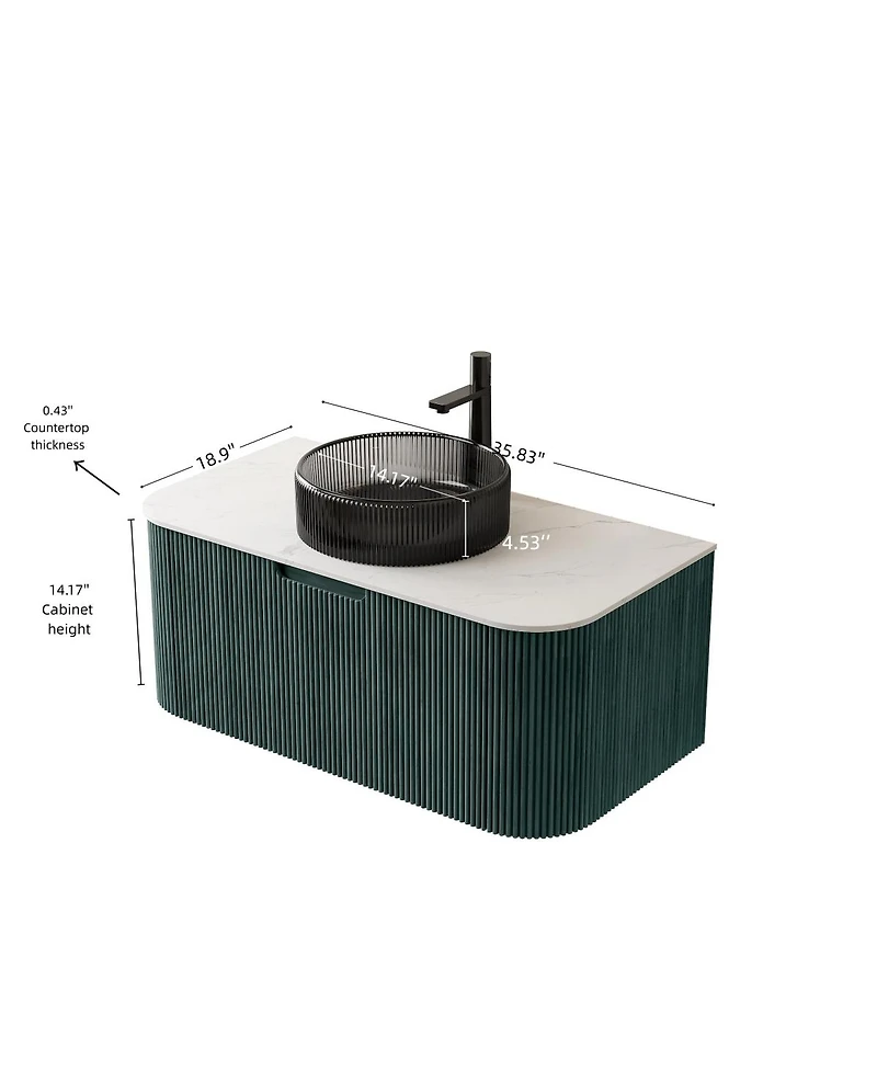Sillysis Wall-Mounted Bathroom Vanity with Crystal Glass Sink, Sintered Stone Top, Soft Close Drawer