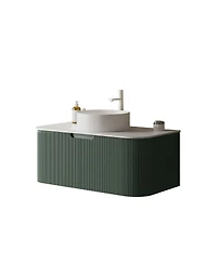 Sillysis Wall-Mounted Bathroom Vanity with Ceramic Sink, Sintered Stone Top, Soft Close Drawer