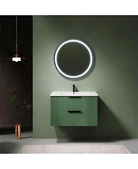 Sillysis 30" Wall Mounted Bathroom Vanity with Ribbed Drawers, U-Shaped Organizer, Waterproof Mdf Cabinet for Small Spaces