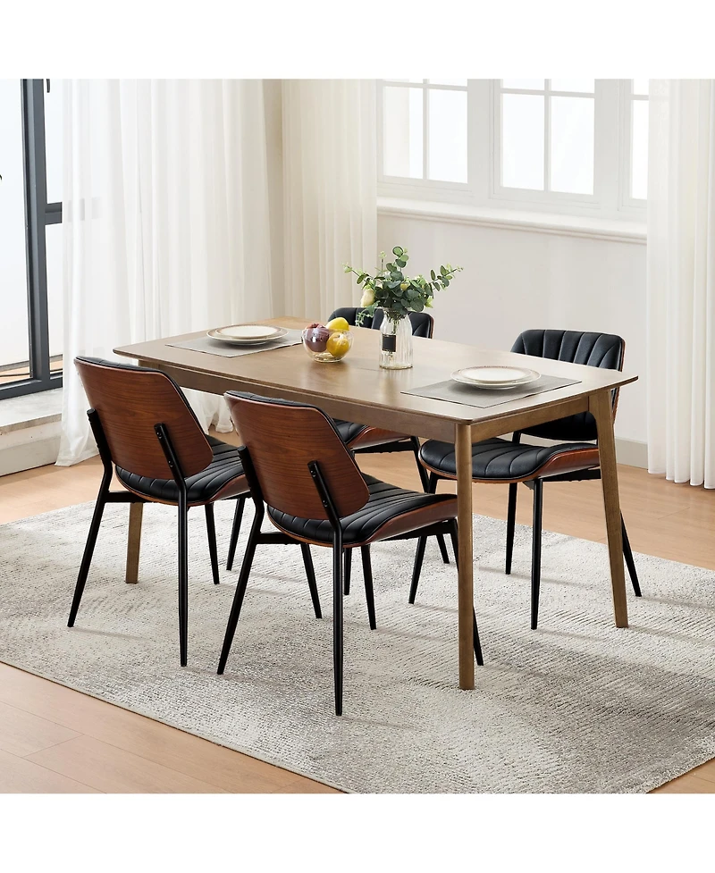 homfan Set of 2 Modern Boho Dining Chairs - Pu Leather Upholstered, Curved Walnut Backrest - Ergonomic - Mid-Century Accent Side Chairs