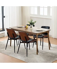 homfan Set of 2 Modern Boho Dining Chairs - Pu Leather Upholstered, Curved Walnut Backrest - Ergonomic - Mid-Century Accent Side Chairs