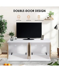 homfan Large Cat Litter Box Enclosure for 2 Cats, Hidden Double Room Cat Furniture Cabinet, Wooden Pet House with Sliding Trays, Ventilated Tv Stand