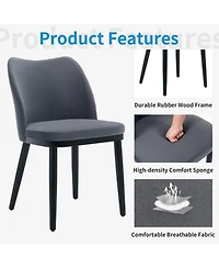 homfan Set of 2 Dining Chairs, 18 Inch Blue Velvet Upholstered Chairs with Padded Seat and Wood Legs for Dining Room or Kitchen