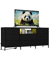 gaomon Tv Stand with 8 Fabric Drawers and Led Lighting, Steel Frame Media Console for 65 70 75 Inch Televisions