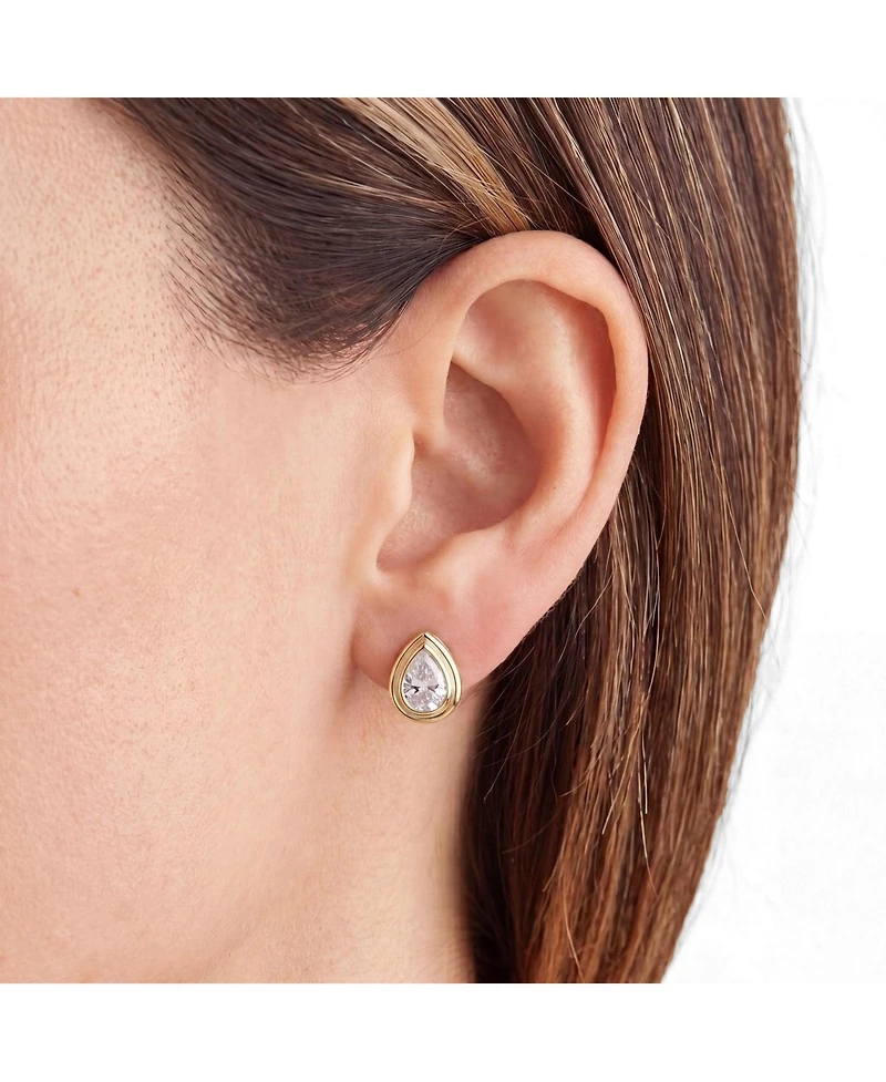 The Lovery Cz Pear Double Bezel Stud Earrings