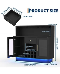 homfan Bar Cabinet with Led Lights, Glass Holder and Power Outlet, Coffee Bar with Drawer Storage for Home and Kitchen
