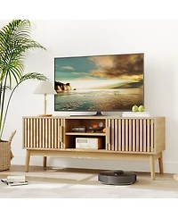 homfan Boho Tv Stand for Living Room, Modern Entertainment Center for TVs Up to 50 Inch, Television Console with Fluted Door Storage Cabinet