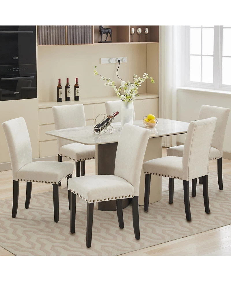 homfan Set of Modern Upholstered Dining Chairs - Parsons Style, Nailhead Trim, Sturdy Wood Legs