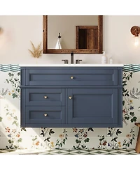 Sillysis Floating Bathroom Vanity with Ceramic Sink, Wall Mounted Modern Cabinet, Soft Close Drawers, Ample Storage