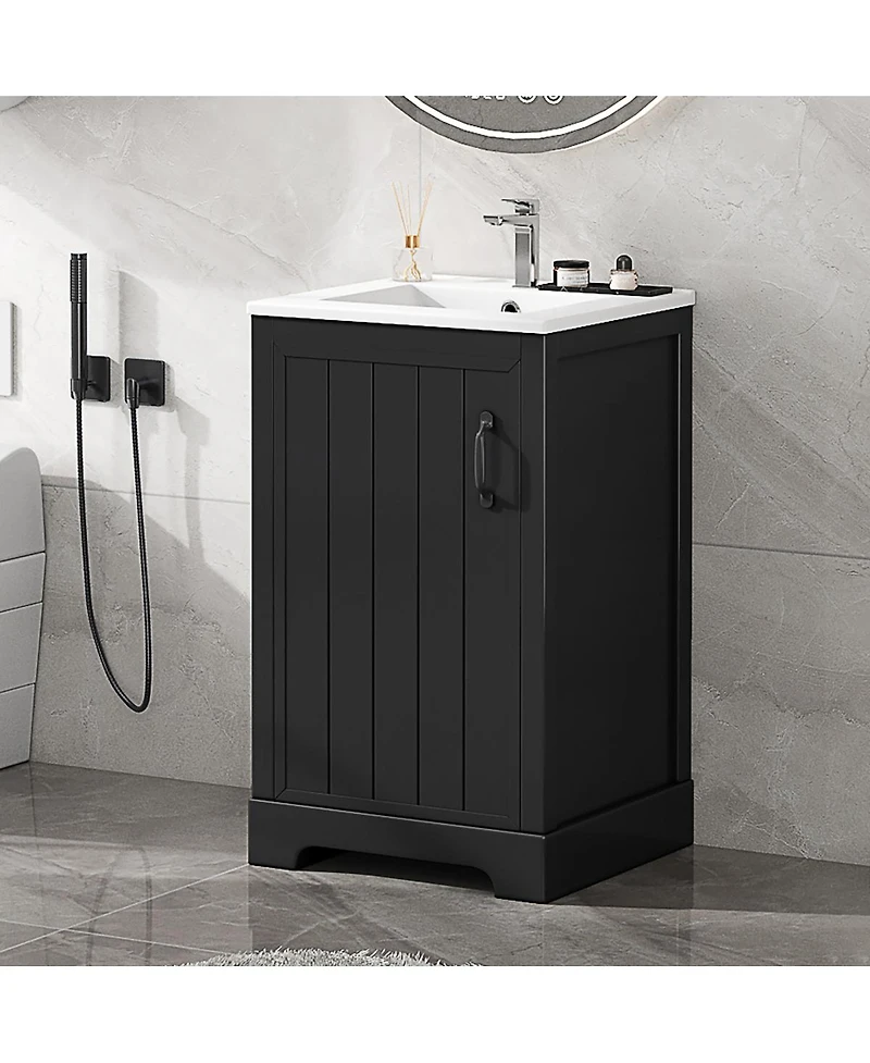 Sillysis Modern Bathroom Vanity with Ceramic Sink, Adjustable Shelves and Soft Close Door for Small Space