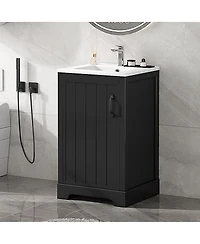 Sillysis Modern Bathroom Vanity with Ceramic Sink, Adjustable Shelves and Soft Close Door for Small Space