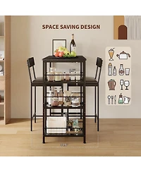 homfan 3-Piece Industrial Style Counter Height Dining Set for 2, Narrow Kitchen Table with 2 Upholstered Stools and 3-Tier Storage