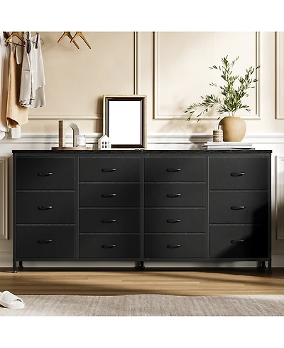 homfan Modern 63" Dresser Tv Stand with 14 Drawers and Power Outlets, Long Entryway Storage Cabinet for 65-75 Inch TVs, Bedroom
