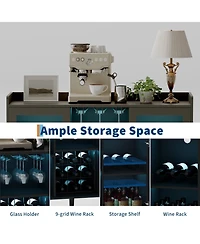 homfan Versatile Led Wine Bar Cabinet with Glass Holder and Wine Rack, Kitchen Buffet Sideboard Storage