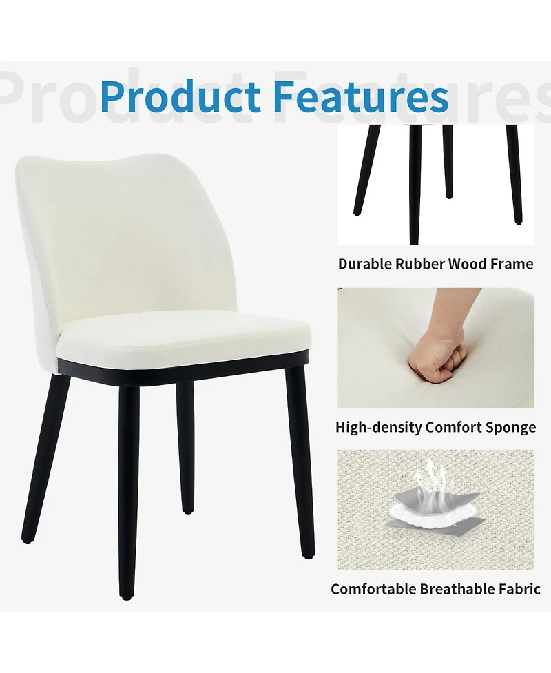 homfan Set of 2 Dining Chairs, Linen Upholstered Mid Century Chairs with Wood Legs for Dining Room or Kitchen