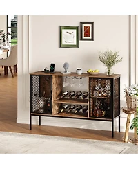 homfan Industrial Wine Bar Cabinet with Led Lights and Power Outlets