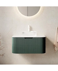 Sillysis Wall-Mounted Bathroom Vanity with Crystal Glass Sink, Sintered Stone Top, Soft Close Drawer