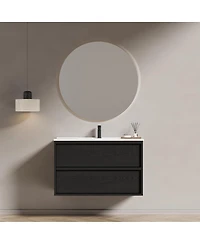 Sillysis Wall Mounted Bathroom Vanity with Ceramic Sink, Soft Close Drawers, Floating Black Cabinet
