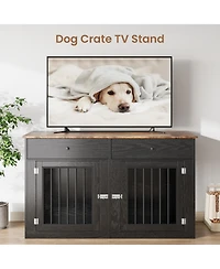 homfan Dog Crate Tv Stand, Heavy Duty Pet Kennel Furniture with 2 Drawers, Indoor Cage End Table for Small to Medium Dogs
