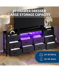 homfan 63" Long Dresser for Bedroom with 10 Fabric Drawers, Entertainment Center Tv Stand 65"-75" Tv, Dresser with Power Outlet