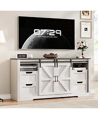 homfan Farmhouse Tv Stand for up to 70 Inch Tv, Entertainment Center with Sliding Barn Doors, 4 Drawers, Adjustable Shelf, Cable Management
