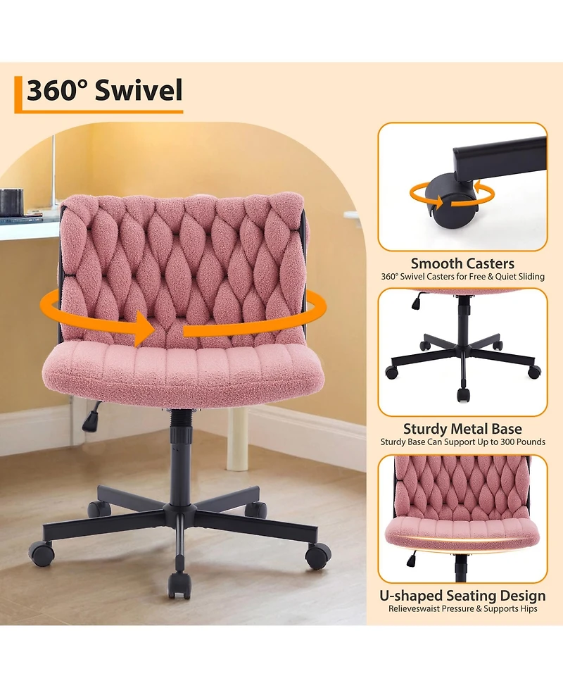 homfan 25.4L x 26.2W x 35H in Wide Office Chair with Velvet Upholstery. Woven Accent Padded Desk Chair for Home Office Living Room.