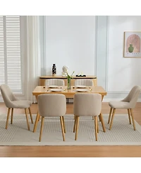 homfan Set of 6 Dining Chairs, Beige Linen Upholstered Modern Chairs with Rubberwood Legs and Ergonomic Backrest for Dining Room or Kitchen