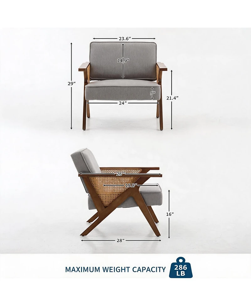 homfan Mid-Century Modern Accent Chair, Linen Upholstered Armchair with Rubberwood Frame and Soft Cushion, Lounge Chair for Living Room, Bedroom