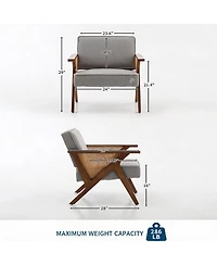 homfan Mid-Century Modern Accent Chair, Linen Upholstered Armchair with Rubberwood Frame and Soft Cushion, Lounge Chair for Living Room, Bedroom