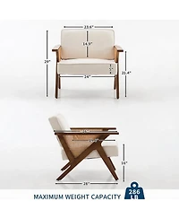 homfan Mid-Century Modern Accent Chair, Linen Upholstered Armchair with Rubberwood Frame and Soft Cushion, Lounge Chair for Living Room, Bedroom