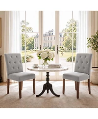 homfan Set of 2 Dining Chairs, Linen Upholstered Parsons Chairs with Wood Legs and High Back for Dining Room or Kitchen