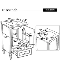 Sillysis 20 Inch Retro Bathroom Vanity with Ceramic Sink, Solid Wood Legs, Soft Close Door and Bottom Drawer Storage