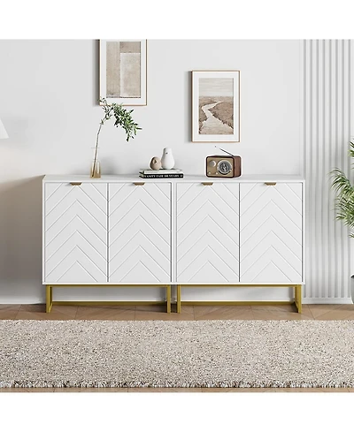 homfan Set of 2 Modern Sideboard Buffet Cabinet, Wood Accent Storage with Herringbone Doors and Shelves, Credenza Console Table