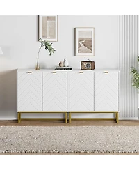 homfan Set of 2 Modern Sideboard Buffet Cabinet, Wood Accent Storage with Herringbone Doors and Shelves, Credenza Console Table