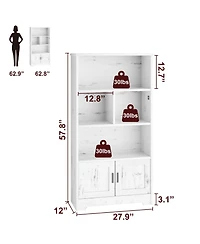 homfan Modern Farmhouse Led Bookshelf, 3-Tier Storage Cabinet with Dimmable Light, High-Density Mdf Anti-Tip Easy-Assembly Home Display Shelf
