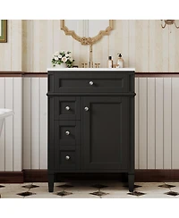 Sillysis 24" French Bathroom Vanity with Ceramic Sink, Modern Freestanding Cabinet, Soft Close Storage Drawers, Adjustable Shelf