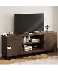 homfan Farmhouse Tv Stand for Living Room, Entertainment Center with 2-Tier Adjustable Shelves and Metal Leg, Console 75 Inch